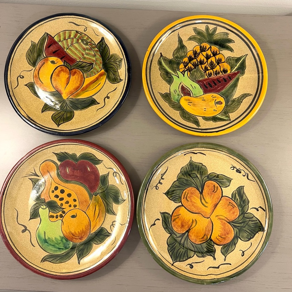 Vintage Mexican Dessert Bread Appetizers Plates Set Of 4 Fruit Hand Painted